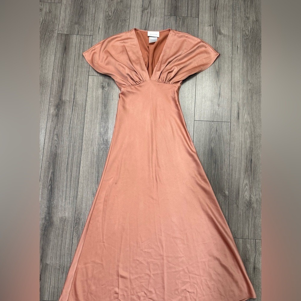 BHLDN Leila Deep-V‎ Flutter-Sleeve Satin A-Line Gown Sz 2